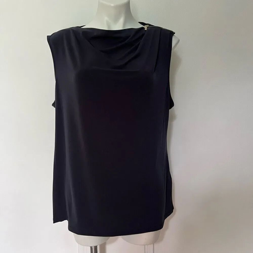 DKNY Stretch One Shoulder Zipper Sleeveless Top NWT Asymmetrical